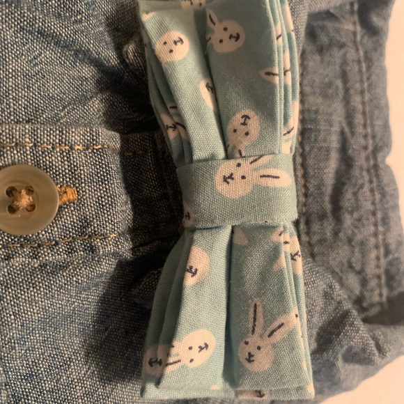 Button Down Denim Shirt w/ Spring Bowtie - Picture 2 of 3